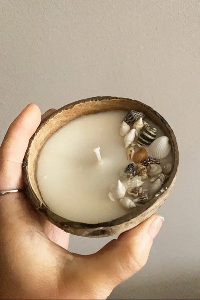 summer candles, coconut shell candle