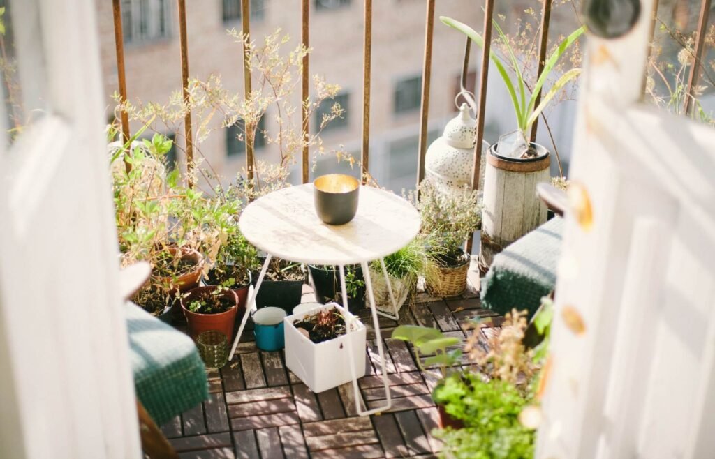 balcony with lots of plants