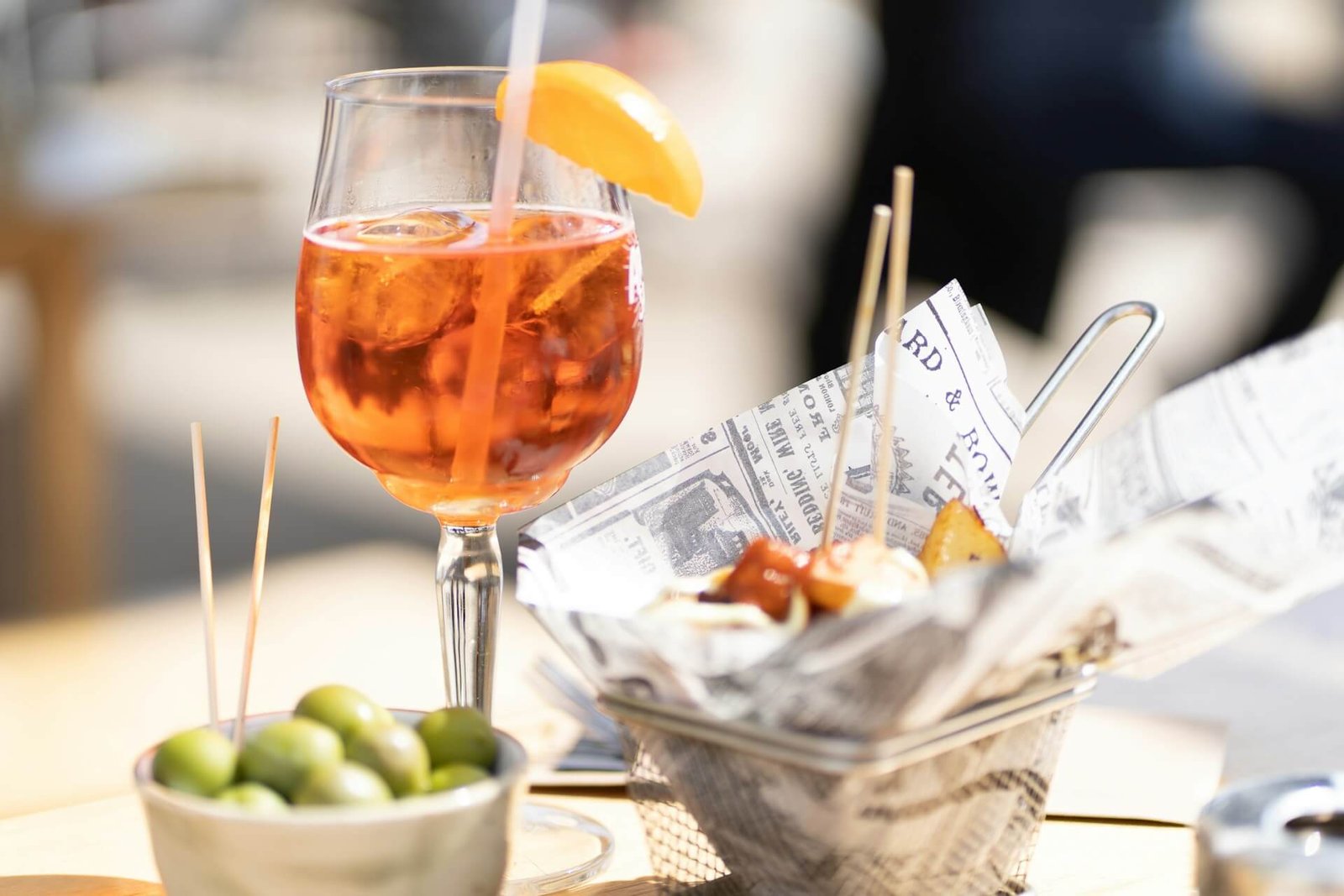 aperol spritz with olives