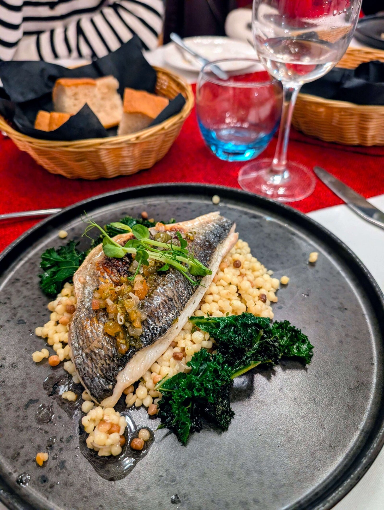 sea bass at the conservatory restaurant in herm