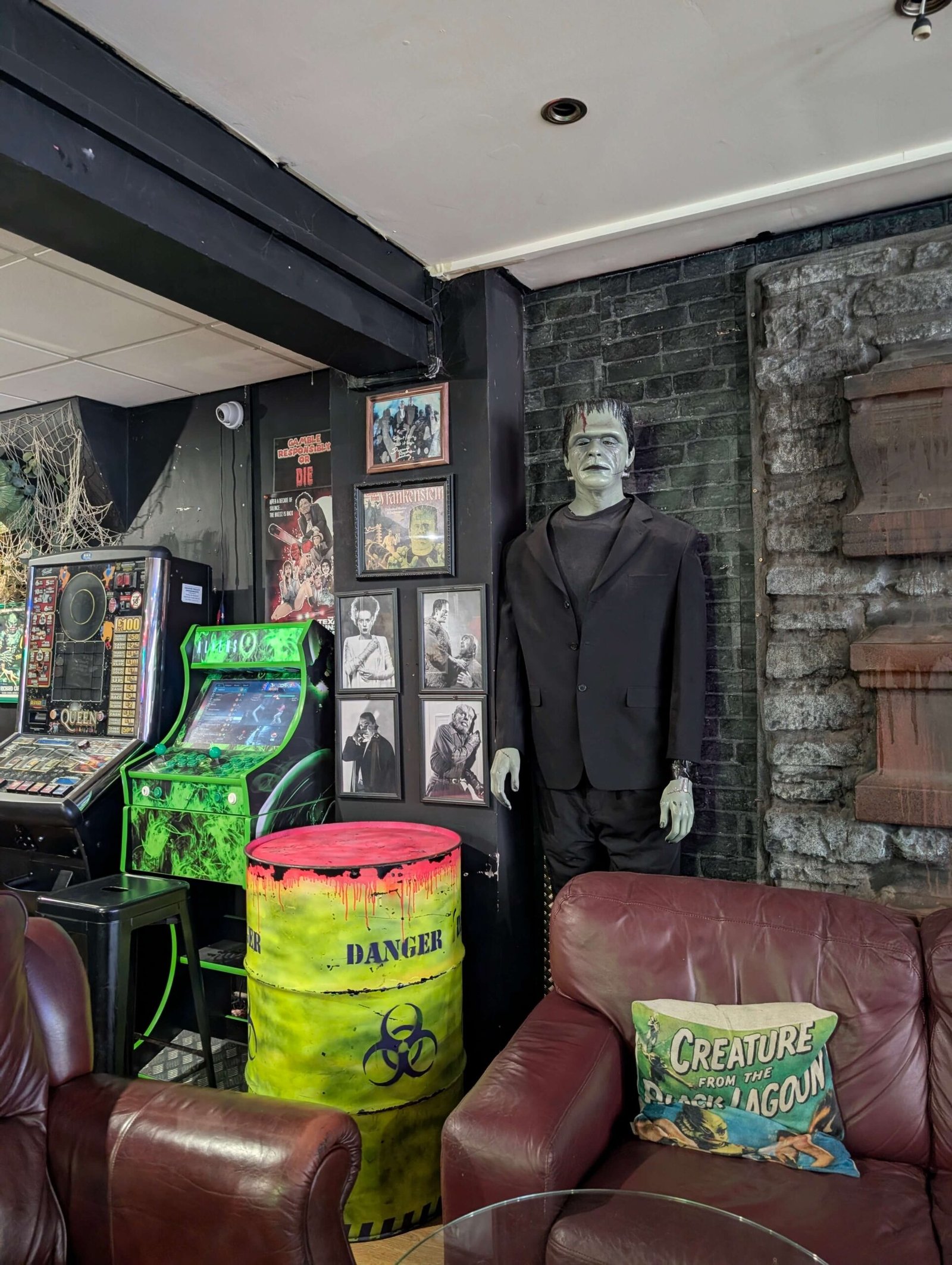 frankenstein's monster and arcade machines