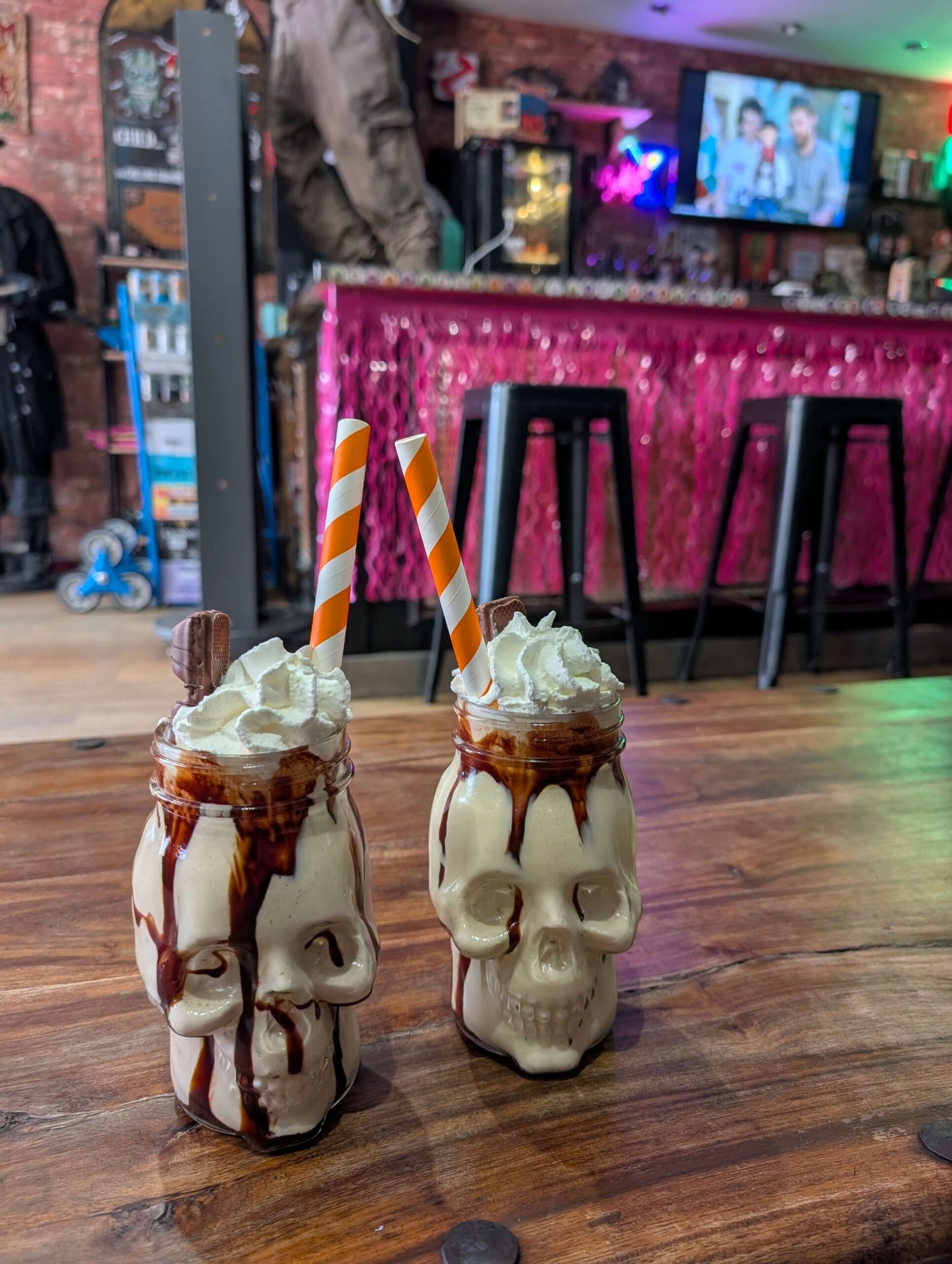 boozy milkshakes in skull glasses